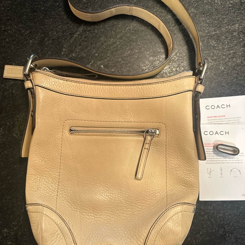 Coach Beige Leather Crossbody Bag pebbled